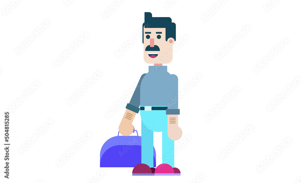 Traveler man with luggage. Tourist character
