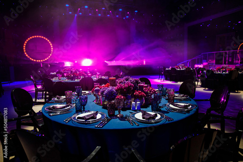 Table set for wedding or another catered event dinner