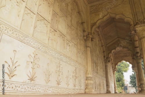 marble wall inside a palace at unesco world heritage, red fort, old delhi, india 