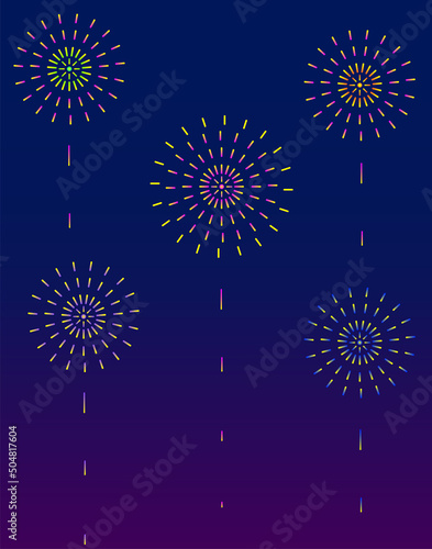 Background illustration of fireworks and navy blue and purple gradient