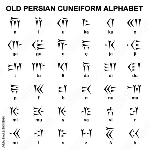 Old Persian Cuneiform Alphabet. Designed On White Background. Vector Illustration.