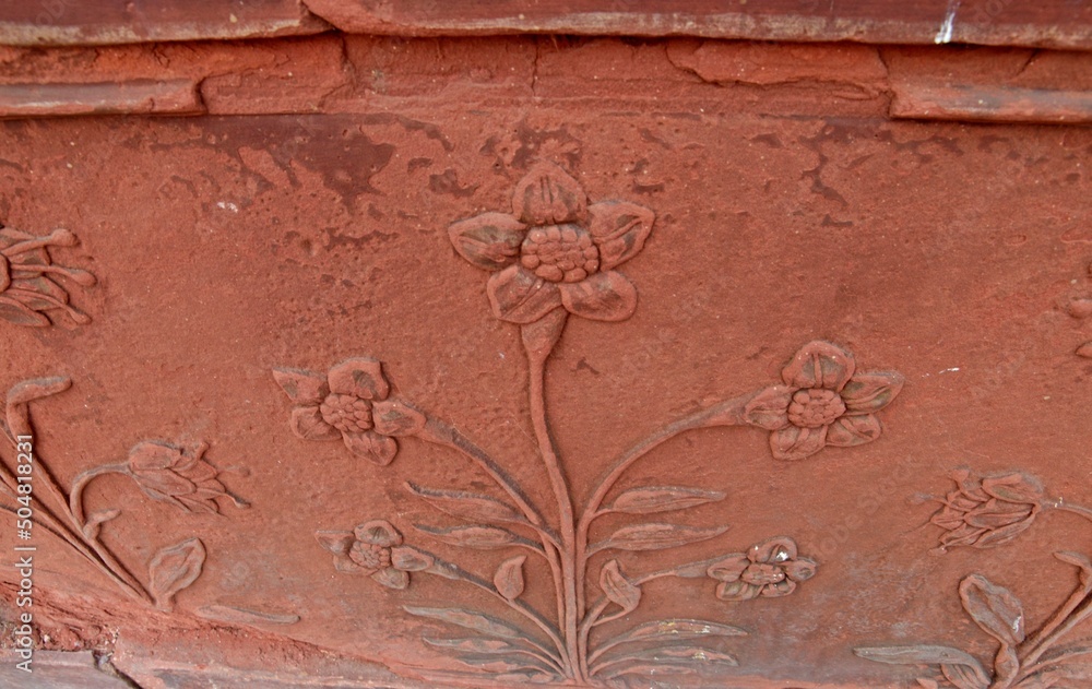 intricacy at unesco world heritage site,  red fort, new delhi, india 