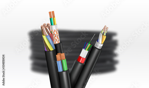 Set of electrical cables on a coil background. Vector illustration isolated on a white background