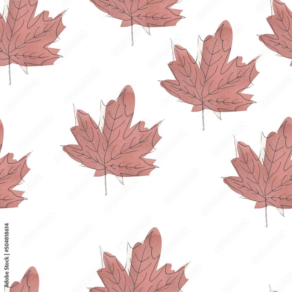 Fototapeta premium Watercolor Autumn Leaves Seamless Pattern. Surface Pattern, isolated, nature, leaves, leaf, floral, flower, hand-painted