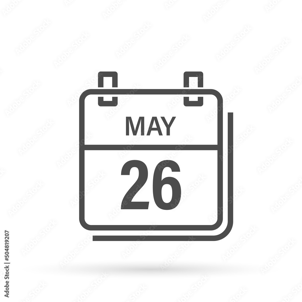May 26, Calendar icon with shadow. Day, month. Flat vector illustration. May 26, Calendar icon with shadow. Day, month. Flat vector illustration.