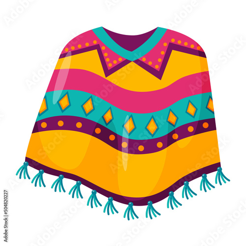 Cuban or mexican poncho, traditional or folk clothing. Hispanic carnival or fiesta. Colorful striped party accessory bright decorated.