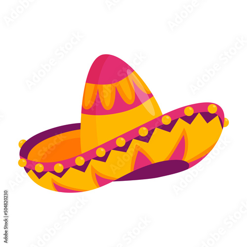 Cuban or mexican sombrero, traditional or folk hat. Hispanic carnival or fiesta. Colorful striped party accessory bright decorated.