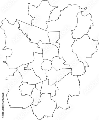 White flat blank vector administrative map of BRAUNSCHWEIG  GERMANY with black border lines of its districts