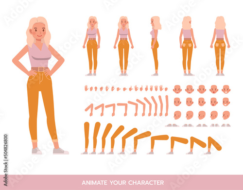 Woman wear pink shirts character vector design. Create your own pose.