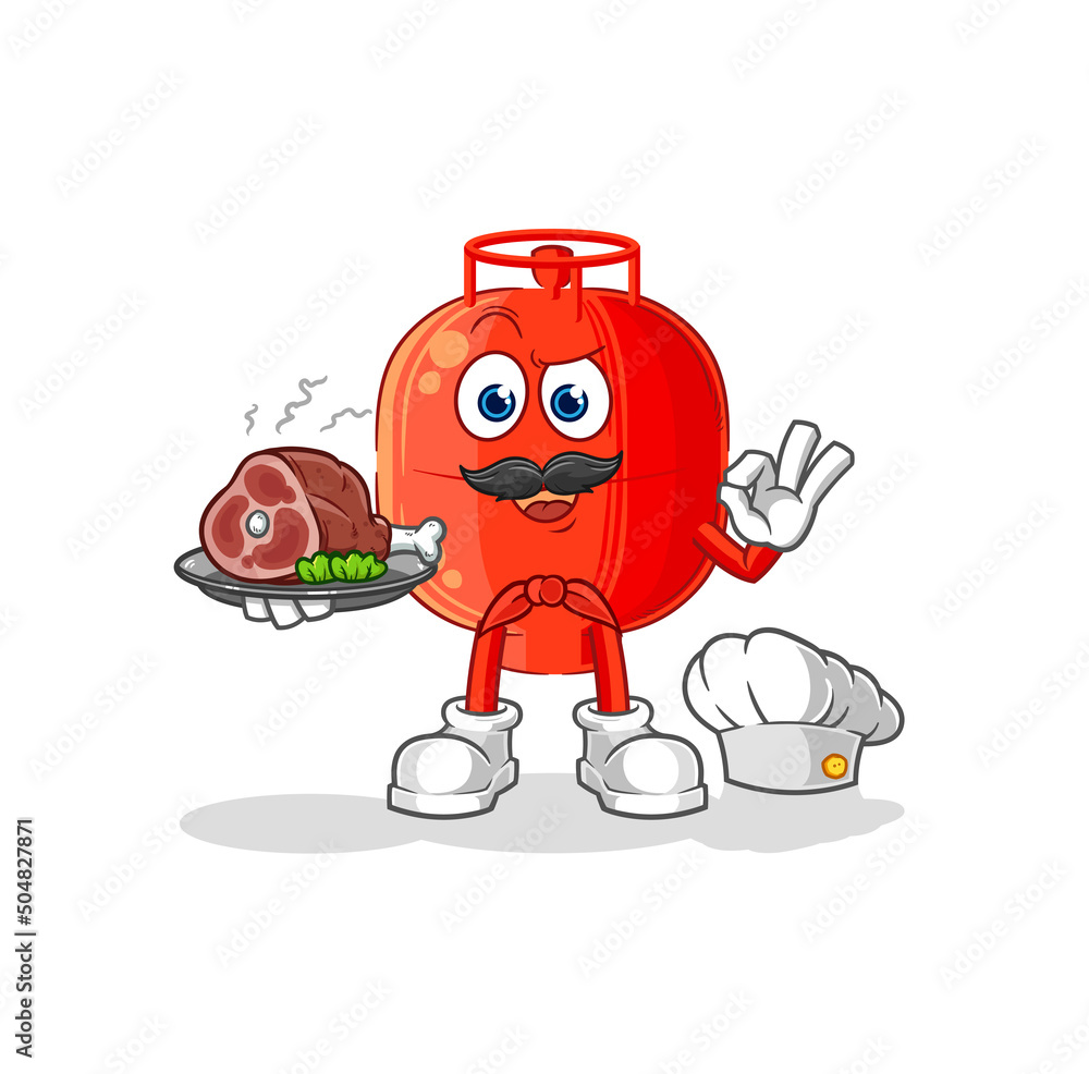 gas cylinder chef with meat mascot. cartoon vector gas cylinder chef with meat mascot. cartoon vector