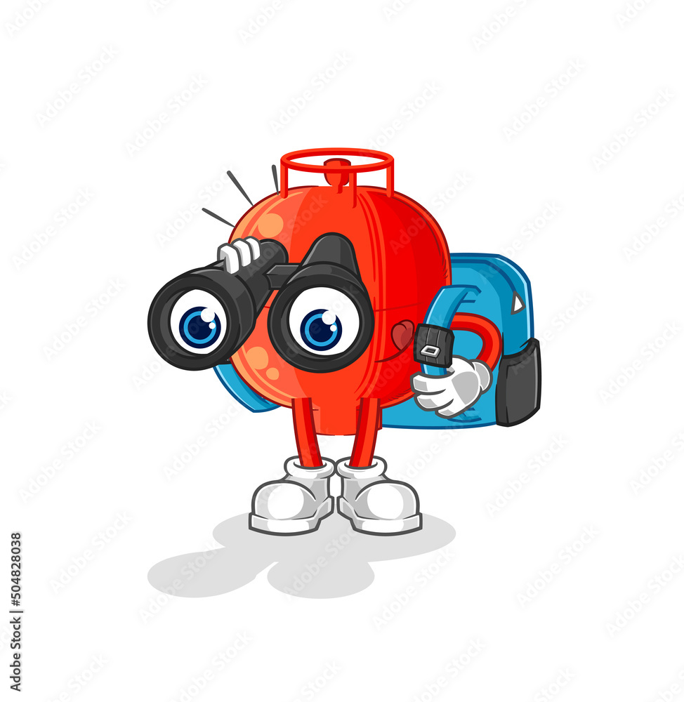gas cylinder with binoculars character. cartoon mascot vector