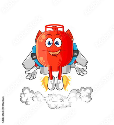 gas cylinder with jetpack mascot. cartoon vector