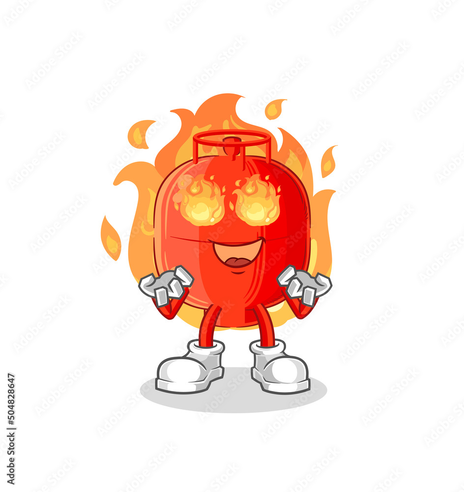 Obraz premium gas cylinder on fire mascot. cartoon vector