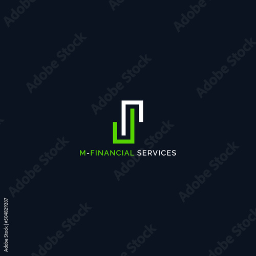 abstract initial letter M and S logo in white and green color isolated with dark blue background applied for financial services logo design also suitable for the brands that have initial name MS or SM