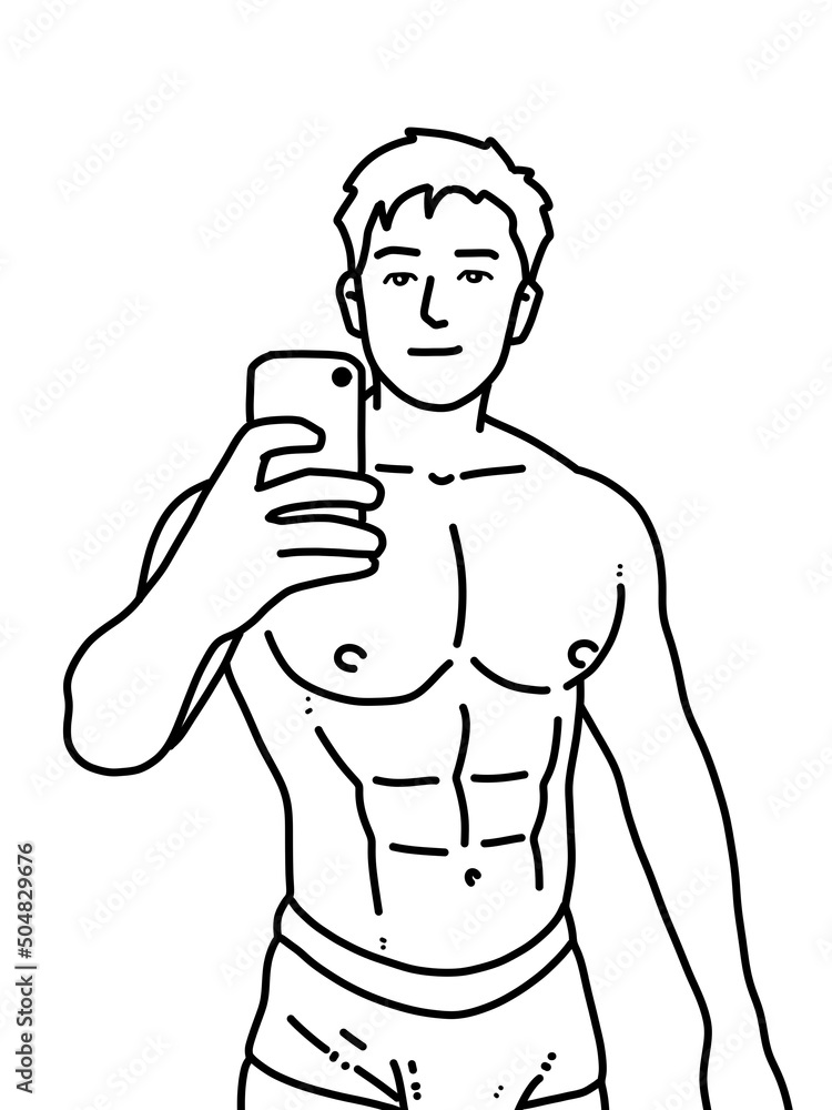 Fototapeta premium black and white of cute man cartoon for coloring