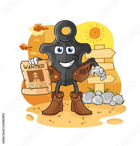 anchor cowboy with wanted paper. cartoon mascot vector
