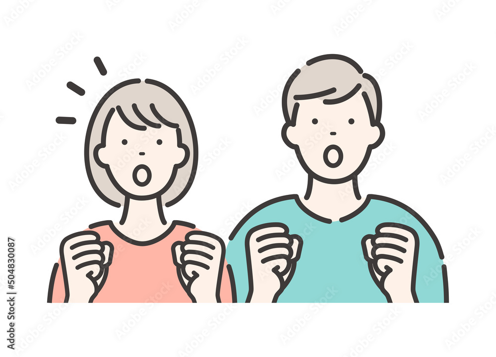 若い男女のカップル 両手を握りしめて驚くポーズ Stock Vector Adobe Stock 若い男女のカップル 両手を握りしめて驚くポーズ Stock Vector Adobe Stock
