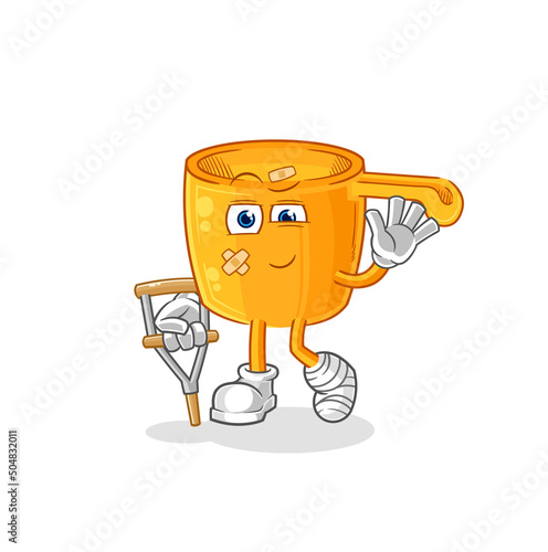 water dipper sick with limping stick. cartoon mascot vector