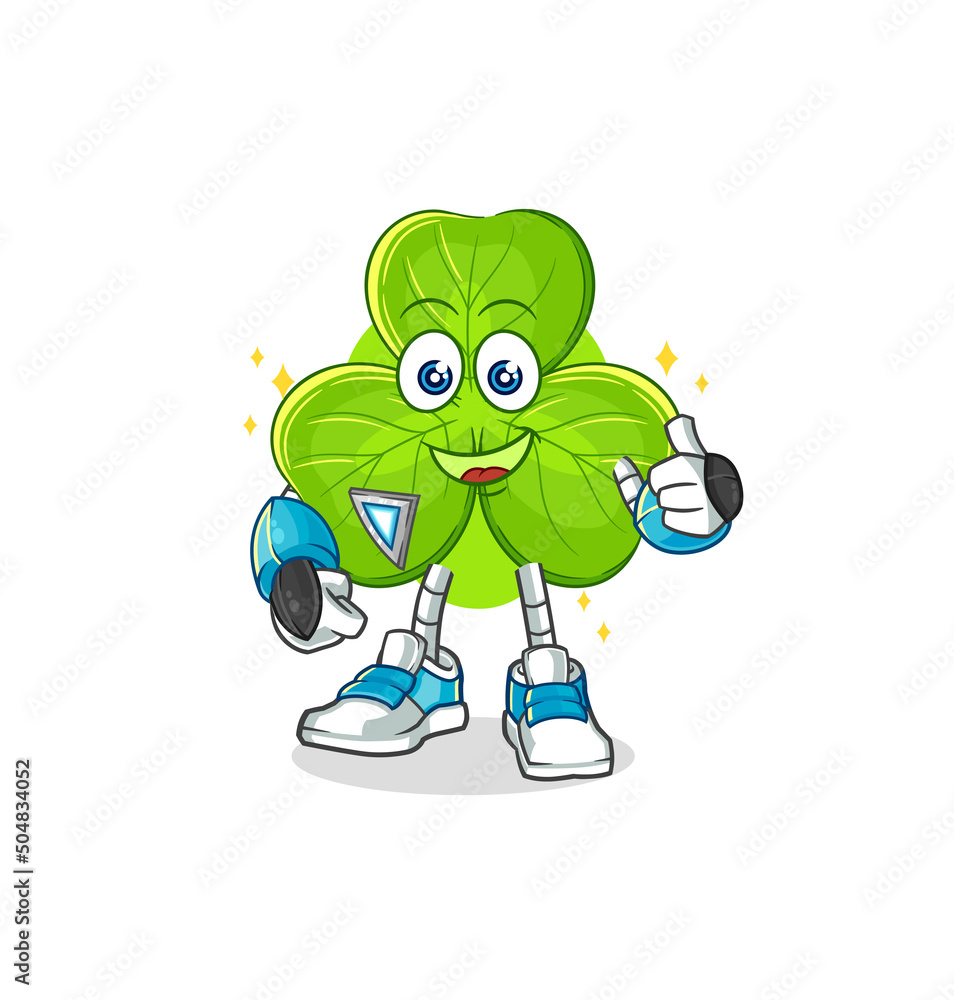 Obraz premium clover robot character. cartoon mascot vector