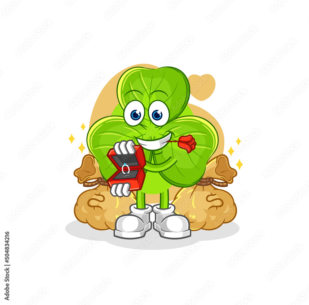Naklejka premium clover propose with ring. cartoon mascot vector