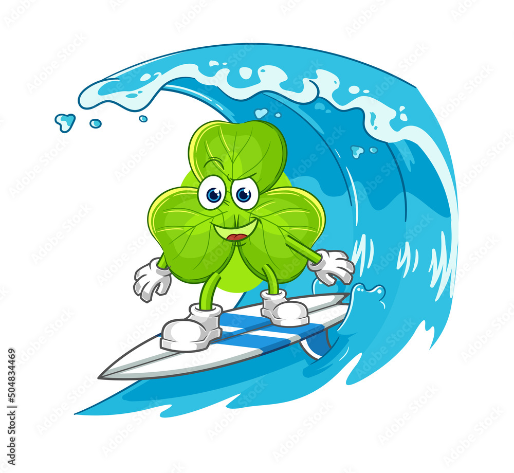 Obraz premium clover surfing character. cartoon mascot vector