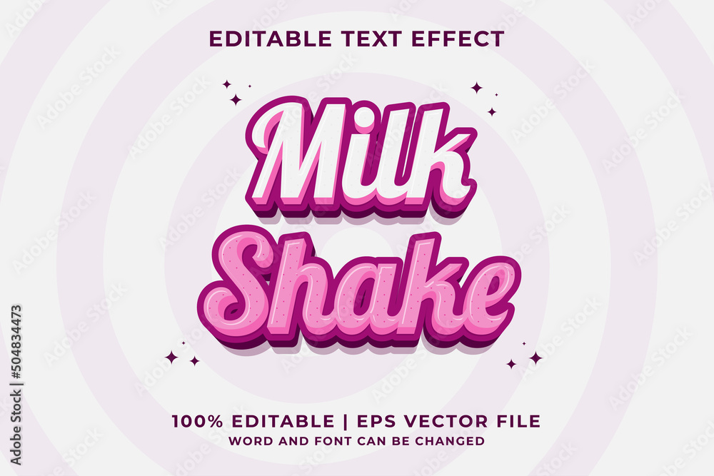 3d Milk Shake Cartoon Editable Text Effect Premium Vector