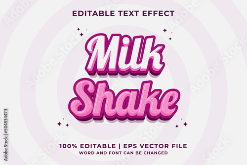 3d Milk Shake Cartoon Editable Text Effect Premium Vector