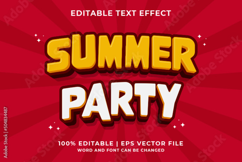 3d Summer Party Cartoon Editable Text Effect Premium Vector