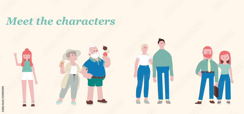 Flat vector character design illustrations of a variety of couples
