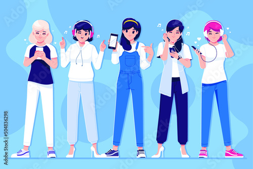 girls in different pose character illustration