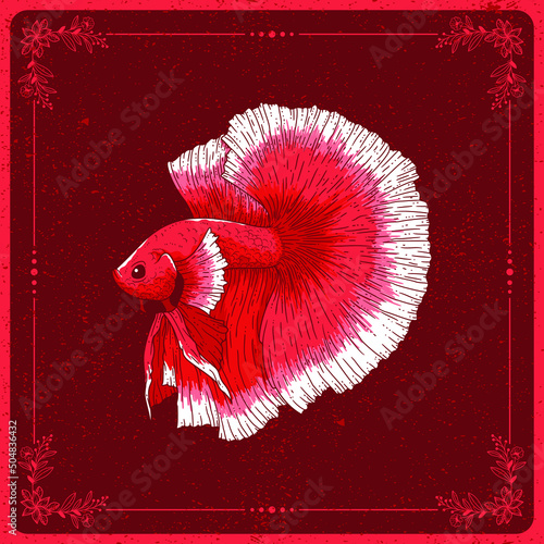 beautiful betta fish vector background japanese letter means betta fish