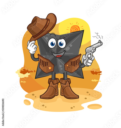 shuriken cowboy with gun character vector
