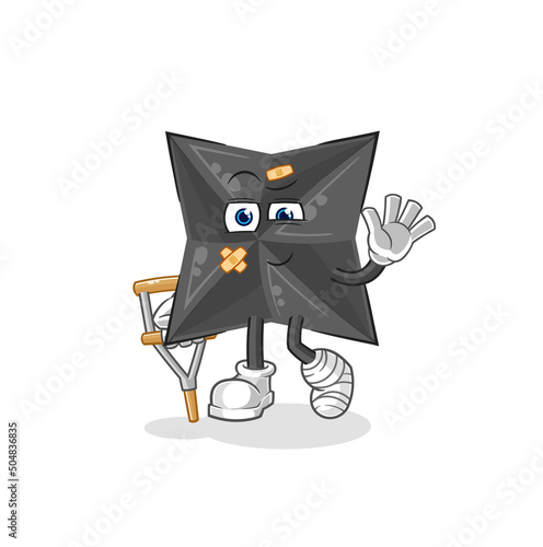shuriken sick with limping stick. cartoon mascot vector