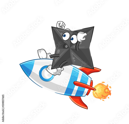 shuriken ride a rocket cartoon mascot vector