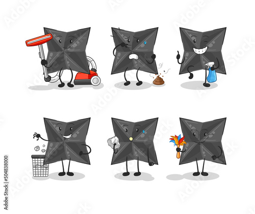 shuriken cleaning group character. cartoon mascot vector