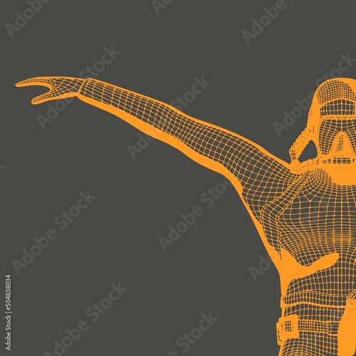 Monochrome silhouette of diver. Mesh grid texture