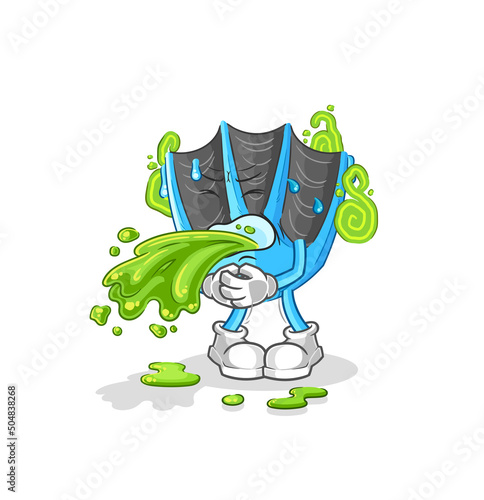 swimming fin throw up cartoon. cartoon mascot vector
