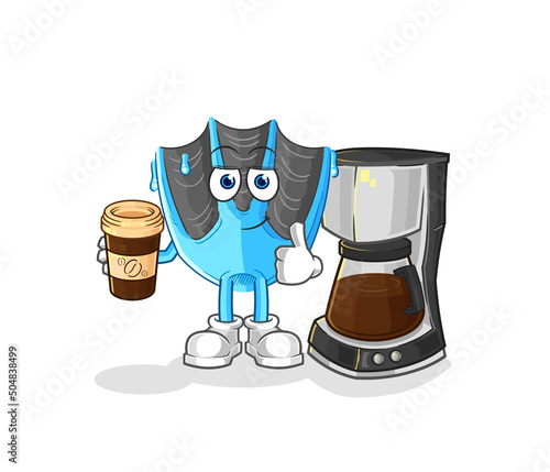 swimming fin drinking coffee illustration. character vector