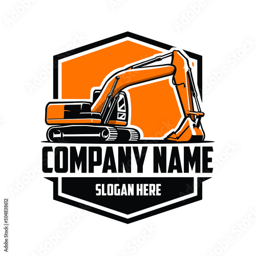 Excavating company ready made emblem badge logo vector isolated in white background