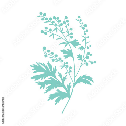 Artemisia absinthium, wormwood hand drawn vector silhouette isolated on white, Also called absinthium absinthe wormwood, Common Wormwood herb, Absinthe plant, Doodle Healing for design alcohol