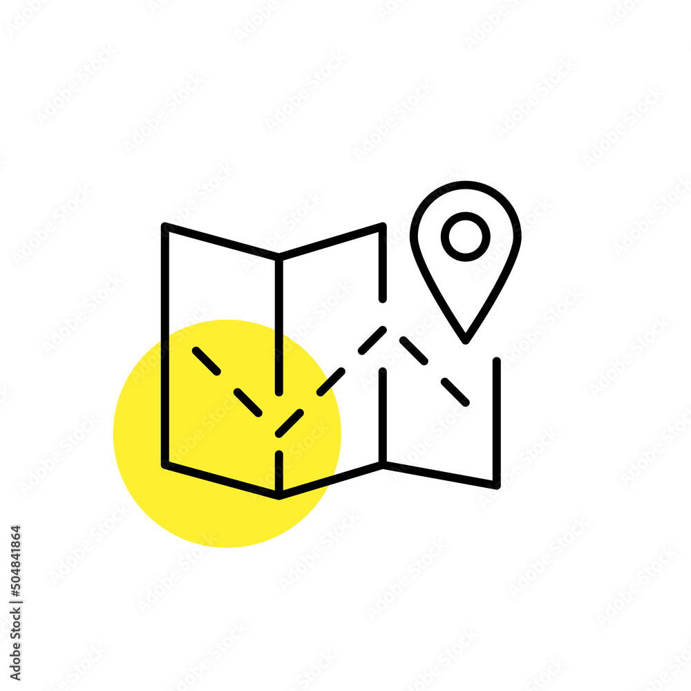 Location tracking on a map. Pixel perfect line art icon Location tracking on a map. Pixel perfect line art icon