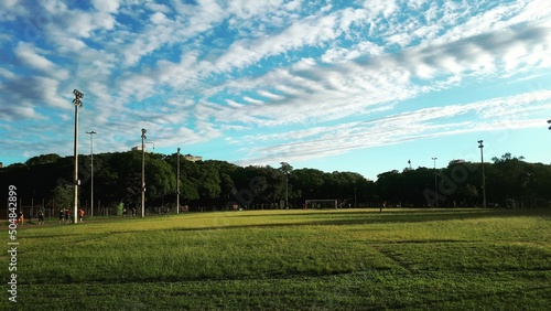 Céu azul no campo de futebol - Parque Farroupilha - Porto Alegre photo