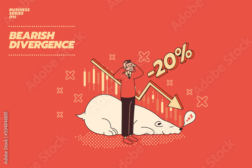 Flat Cartoon Vector Illustration of stressed businessman feeling desperate on crisis stock market, investment concept.