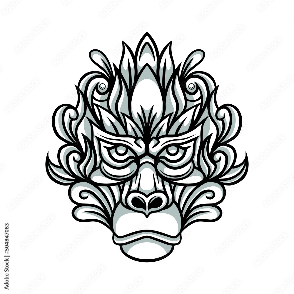 Hand Drawn Gorilla Head Coloring Art Illustration
