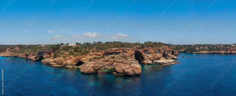 Es Pontas, Beautiful view of the seacoast of Majorca with an amazing turquoise sea,. Concept of summer, travel, relax, hotel, holiday and enjoy