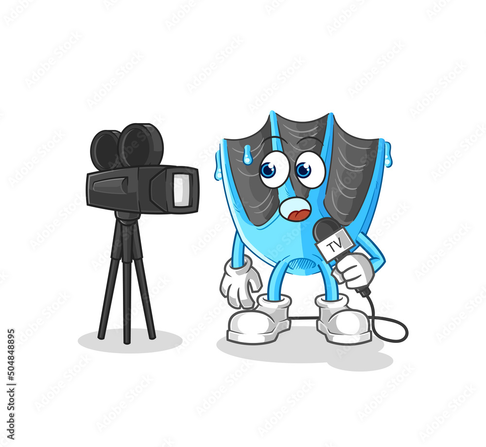 Fototapeta premium swimming fin tv reporter cartoon. cartoon mascot vector