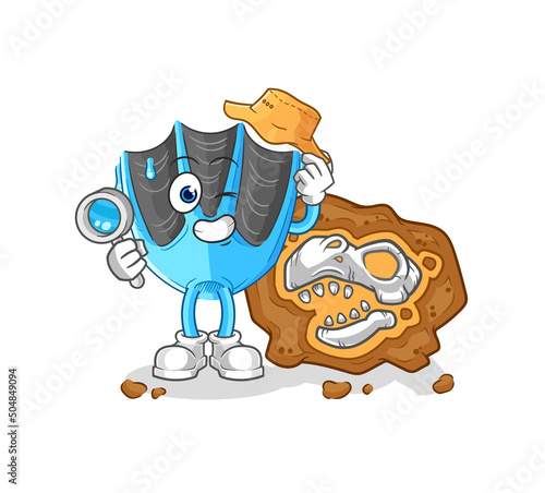 swimming fin archaeologists with fossils mascot. cartoon vector