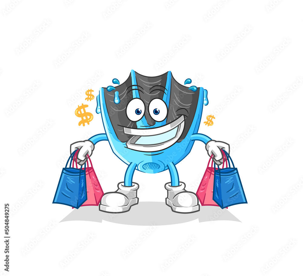 swimming fin shoping mascot. cartoon vector