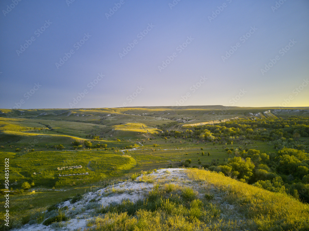 Chalk hills sunset landscape in the Don Nature Park