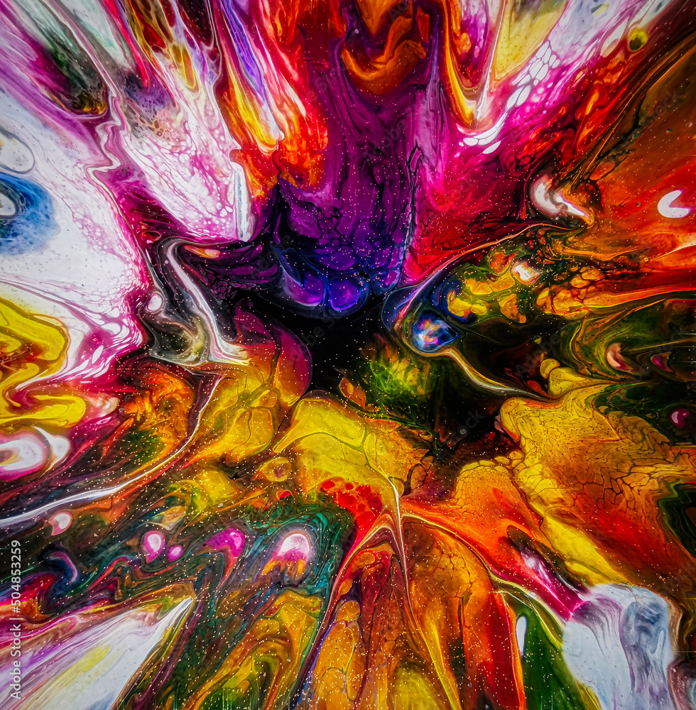 Abstract Fluid Art Painting Background. Acrylic Pour. Modern Contemporary Art. Canvas texture. Creative Liquid Acrylic Pouring Technique. Mixing Paints Wallpaper